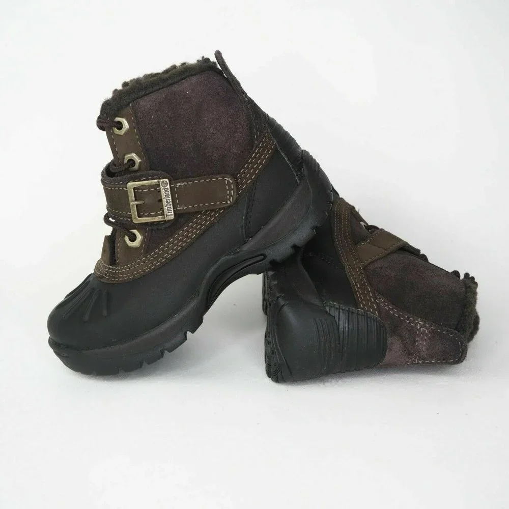 Timberland Mallard Winter Toddlers Boots Black Leather Brown Suede 33874 M - Picture 10 of 12